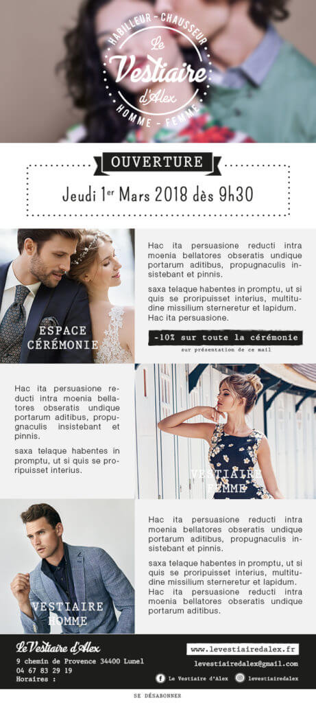 News letter Le vestaire d'Alex